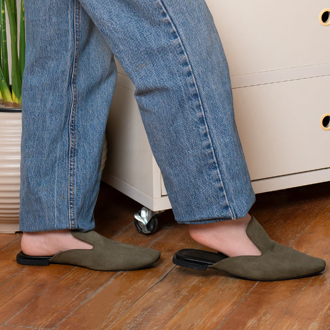 Women's Suede Mules - Olive