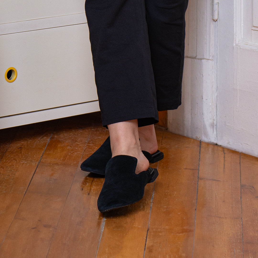 Women's Suede Mules - Black