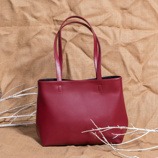 Leather Shoulder Bag with Pouch Red