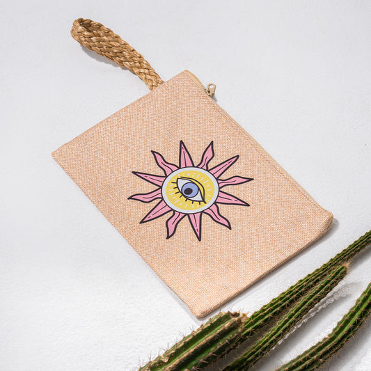 Eye of the Sun Jute Clutch Bag