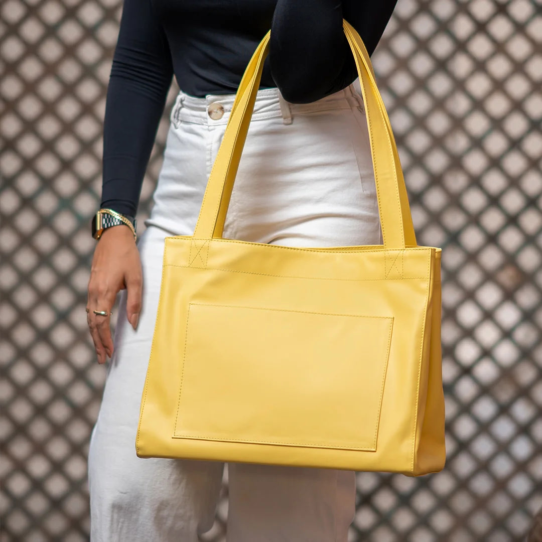 Leather Shoulder Bag with built-in Pouch Yellow