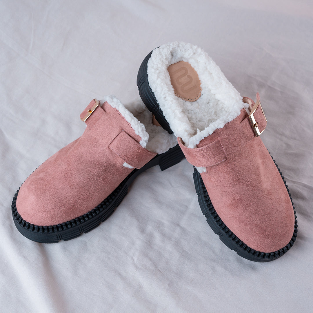 Women's Cozy Suede Clog with Buckle- Pink