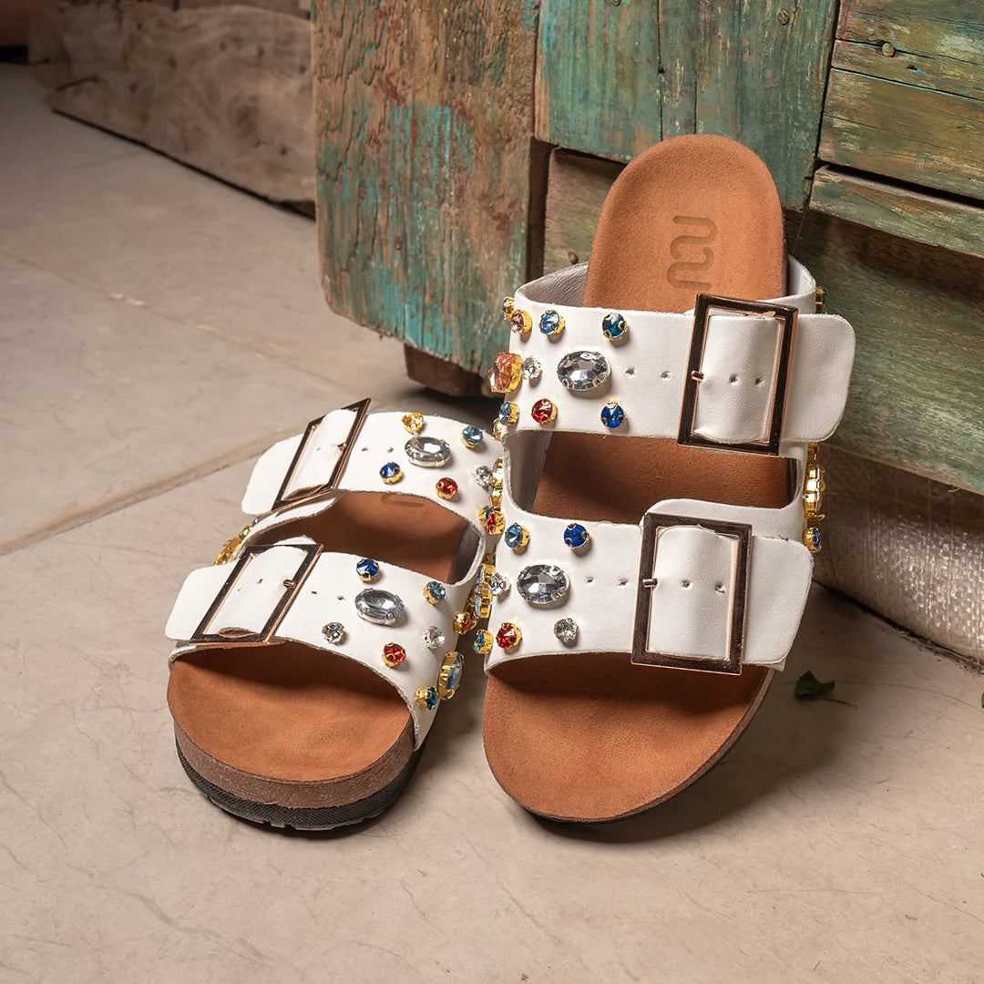 Gemstone Sandals White