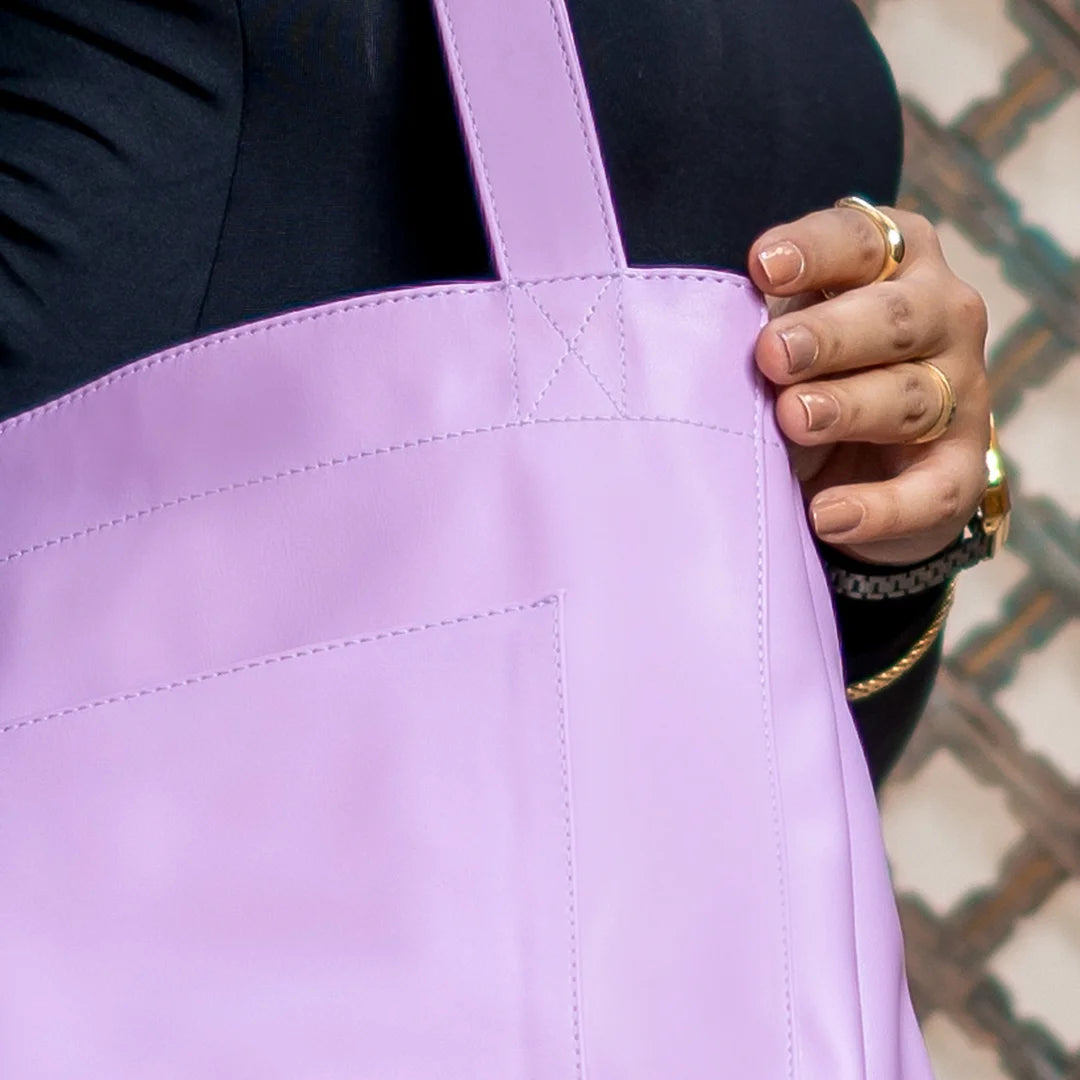 Leather Shoulder Bag with built-in Pouch Lavender