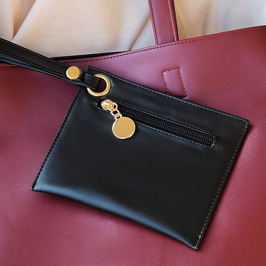 Leather Shoulder Bag with Pouch Red