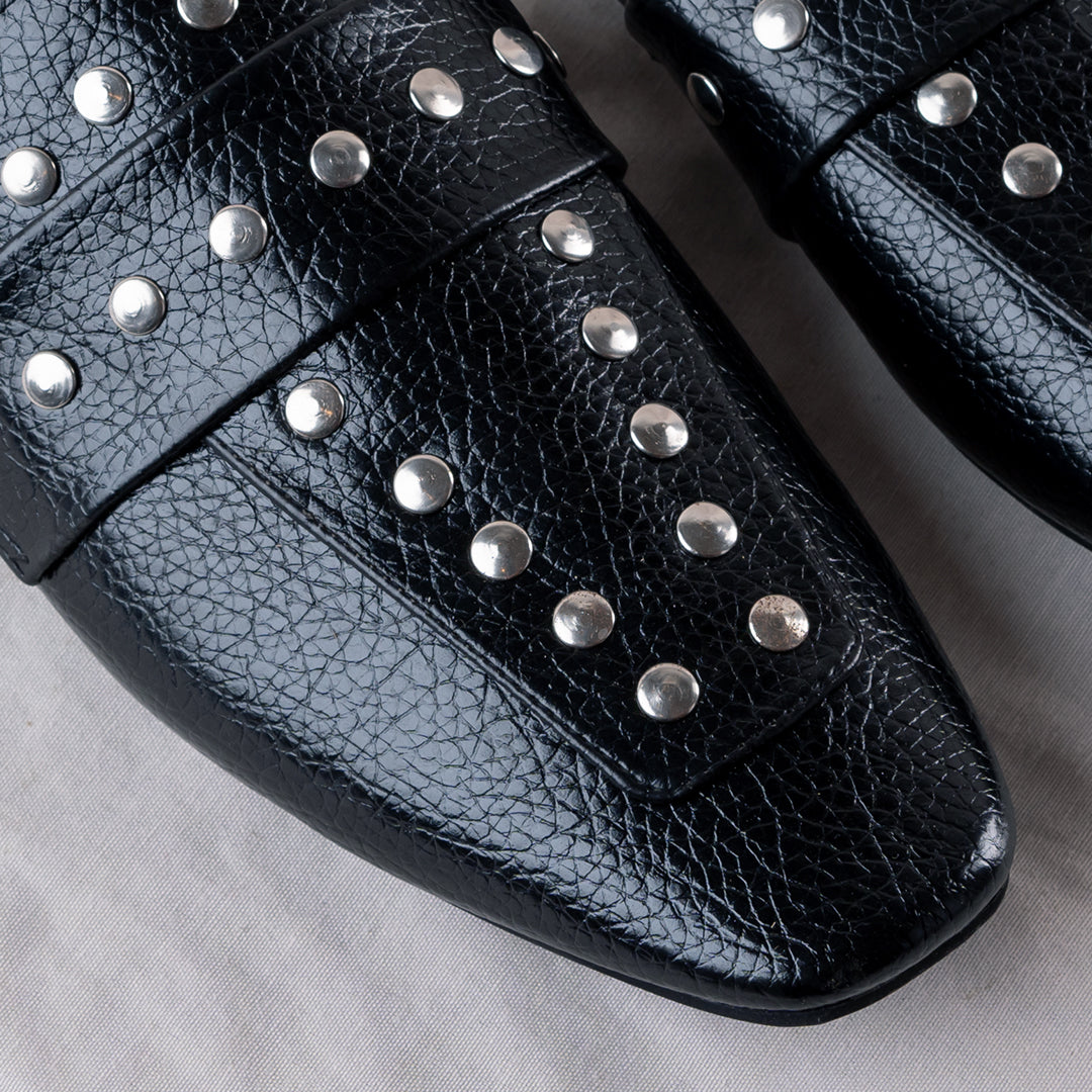 Women's Leather Studded Mules - Black