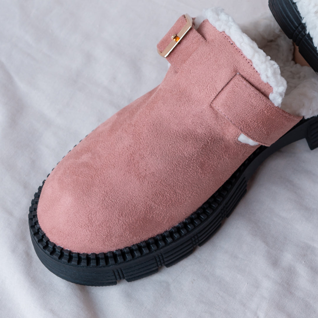 Women's Cozy Suede Clog with Buckle- Pink